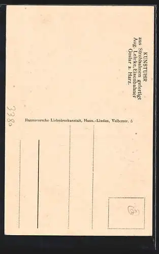 AK Goslar a. Harz, Kunstuhr aus Strohalmen v. Eisenbahner Aug. Lehrke