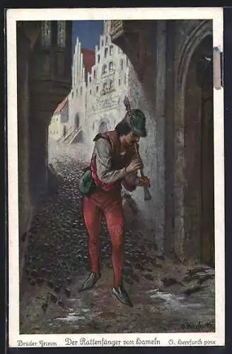 Künstler-AK Oskar Herrfurth: Der Rattenfänger von Hameln, Nr. 3, Ratten folgen