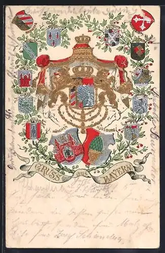 AK Wappen bayerische Städte Ansbach, München, Augsburg, Bamberg, Würzburg