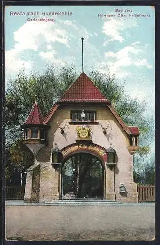 AK Berlin-Grunewald, Restaurant Hundekehle, Garteneingang, Bes. Hermann Otto