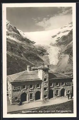 AK Alp Grüm, Station der Berninabahn mit Palügletscher