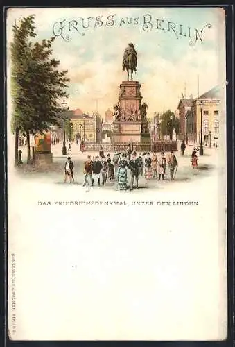 Lithographie Berlin, Friedrichsdenkmal Unter den Linden