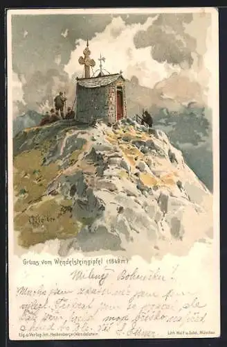 Künstler-AK sign. Kleiber: Berghütte auf dem Wendelsteingipfel