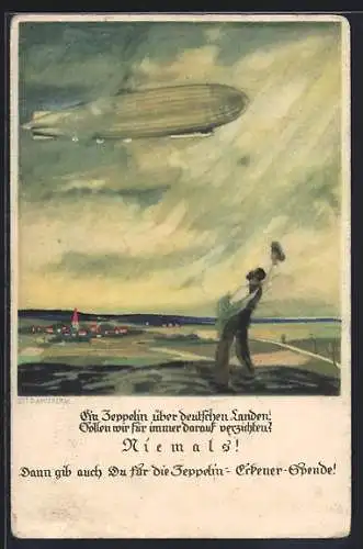 Künstler-AK Otto Amtsberg: Luftschiff Zeppelin über deutschen Landen