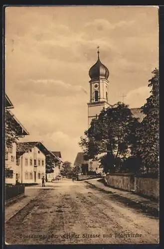 AK Oberammergau, Ettaler Strasse und Pfarrkirche