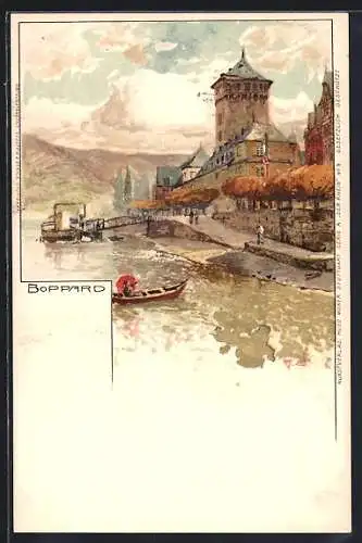 Künstler-AK Manuel Wielandt: Boppard, Wasserpartie mit historischem Gebäude