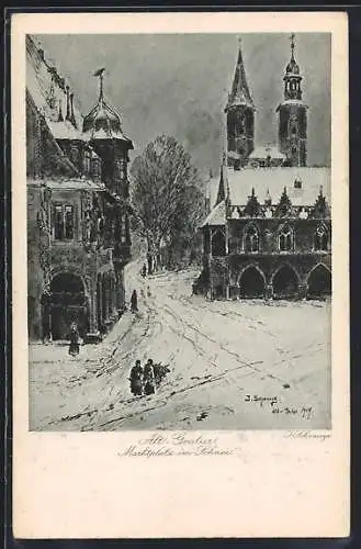 Künstler-AK Goslar, Marktplatz im Schnee