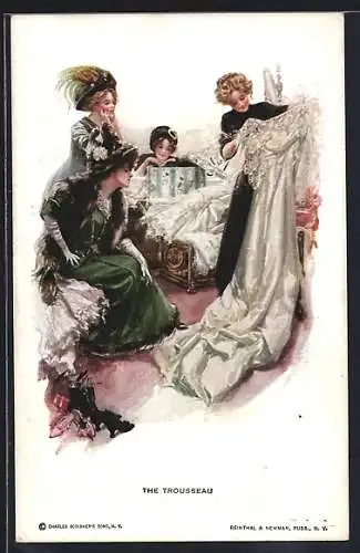 Künstler-AK Harrison Fisher: Junge Damen beim Anprobieren eines Brautkleids