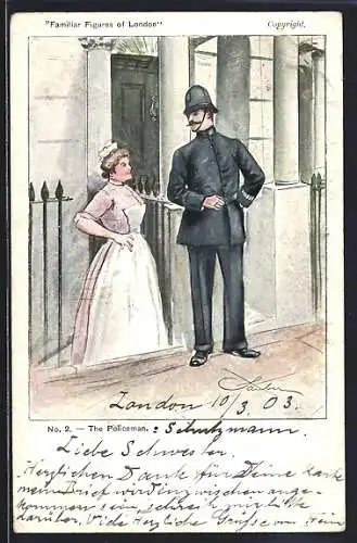 Künstler-Lithographie London, The Policeman, Polizist, Bobby