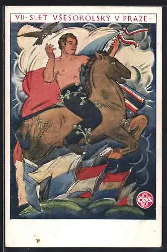 AK Prag, VII. Slet Vsesokolsky 1920, Turner auf Pferd