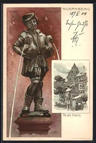 Künstler-AK K. Mutter: Nürnberg, An der Pegnitz, Gänsemännchen