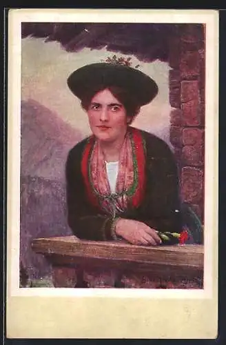 Künstler-AK G. Waltenberger: Berchtesgadnerin in Tracht
