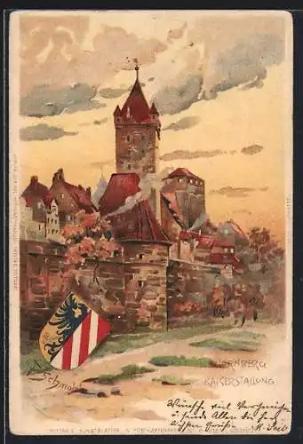 Künstler-Lithographie P. Schmohl: Nürnberg, Kaiserstallung und Wappen