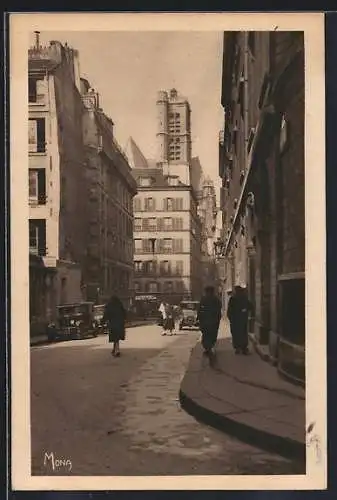 AK Paris, Rue Grenier-sur-l`eau et tour de l`eglise Saint-Gervais