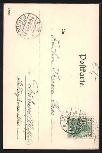 Künstler-AK Heinrich Kley: Berlin, Kaiser Wilhelm-Gedächtnis-Kirche mit Strassenbahn und Reiter