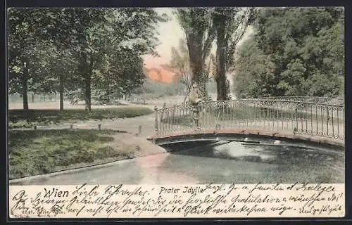 AK Wien, Prater Idylle mit Brücke