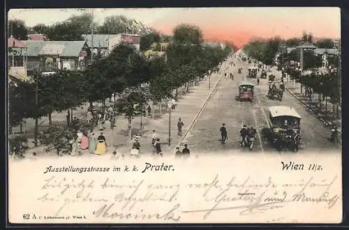 AK Wien, Ausstellungsstrasse im k. k. Prater mit Pferdewagen