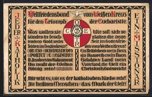 AK Weltfriedensbund vom Weissen Kreuz, Jeder Katholik ein Missionar