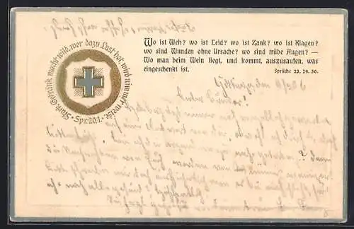 Präge-AK Sinnspruch Wo ist Weh? wo ist Leid? wo ist Zank? wo ist Klagen? wo sind Wunden ohne Ursache?