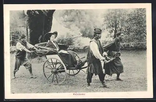 AK Männer ziehen eine Frau in einer Rikscha