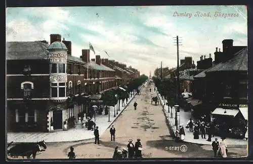 AK Skegness, Lumley Road with Lion Hotel and J. Barlow`s Store