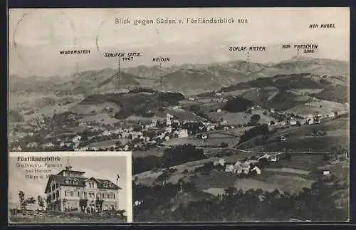 AK Heiden, Gasthaus und Pension Fünfländerblick, Ortsansicht gegen Süden