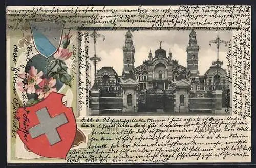 AK Zürich, Partie an der Tonhalle, schweizer Wappen im Passepartout