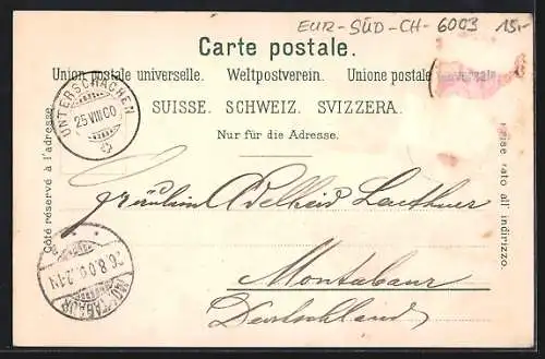 Lithographie Axenstein, Landkarte, Vierwäldstätter See mit Weggis und Gersau