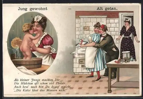 AK Jung gewohnt - Alt getan, Hausherr verführt die Küchenmagd
