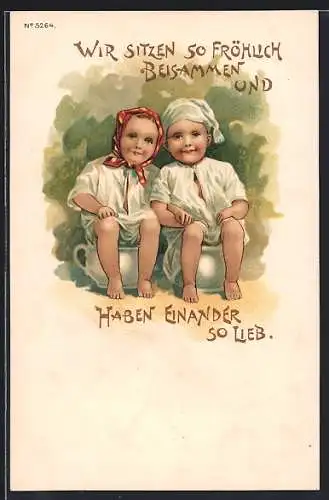 Lithographie Wir sitzen so fröhlich beisammen..., Kinder auf dem Topf