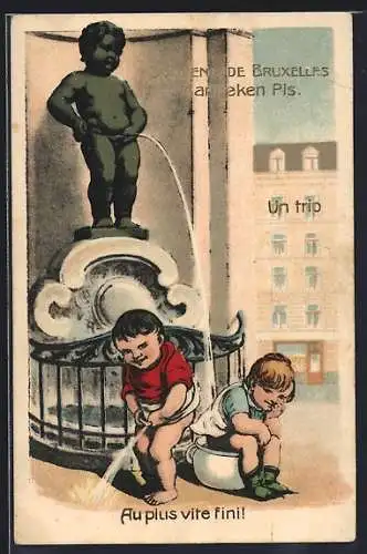 AK Bruxelles, Zwei Kinder pinkeln vor dem Manneken Pis