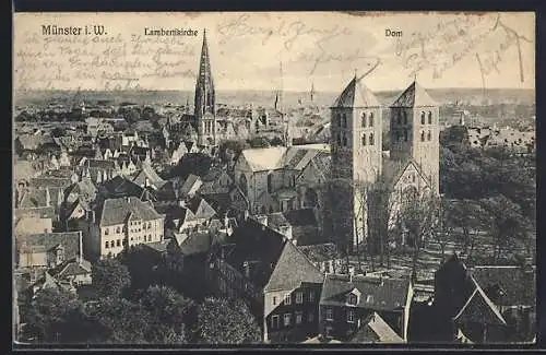 AK Münster / Westfalen, Lambertikirche und Dom mit Ortsansicht