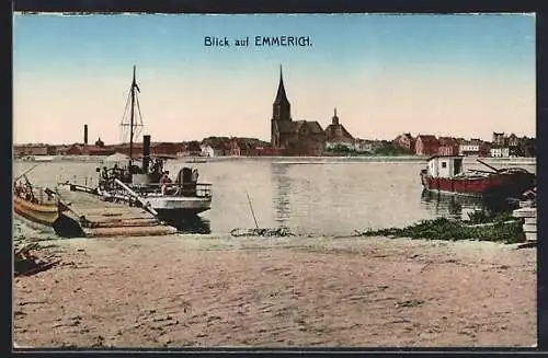 AK Emmerich, Ortschaft vom Bootanleger betrachtet