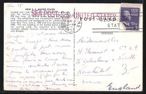 AK Passagierschiff SS United States kreuzt ein kleines Segelboot