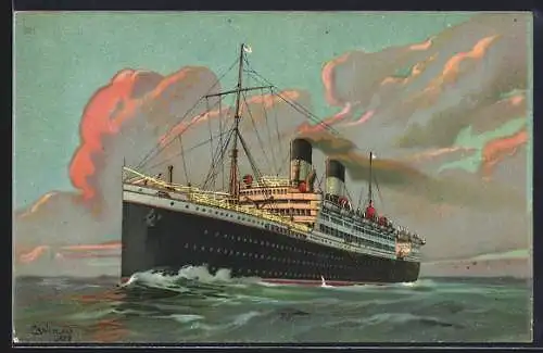 Künstler-AK Dampfer Duilio in voller Fahrt