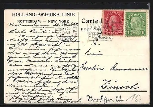 Künstler-AK T.S.S. Statendam der Holland-Amerika-Linie auf hoher See passiert ein Segelschiff