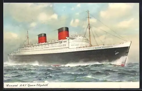 AK R. M. S. Queen Elizabeth, Passagierschiff in voller Fahrt, Cunard Liner