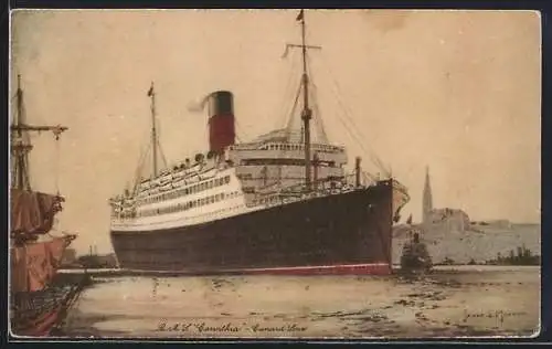 Künstler-AK Passagierschiff RMS Carinthia im Hafen, Cunard Line
