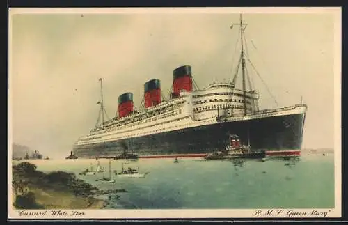 AK Passagierschiff RMS Queen Mary vor der Küste, Cunard White Star Line