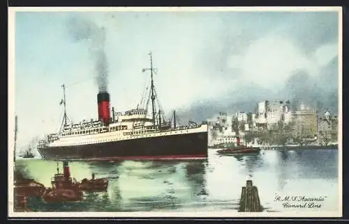 AK Passagierschiff RMS Ascania der Cunard Line während der Hafeneinfahrt