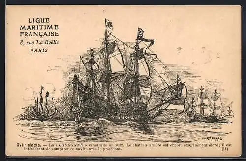 Künstler-AK Segelschiff Couronne unter vollen Segeln