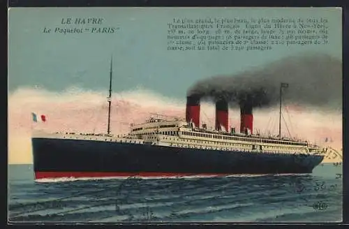 AK Passagierschiff Paris mit rauchenden Schloten