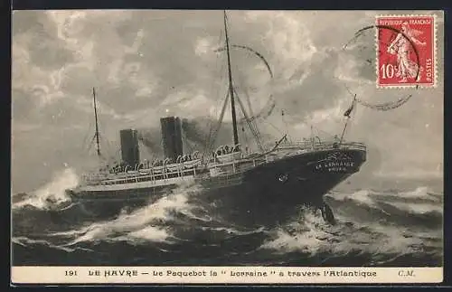 AK Passagierschiff Lorraine auf unruhiger See