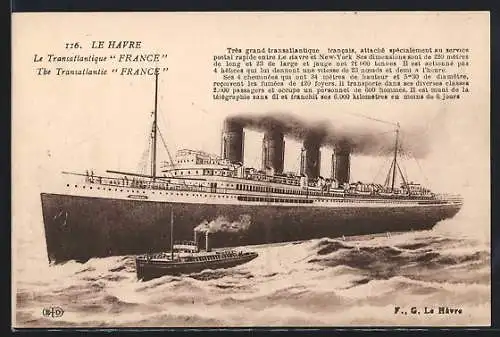Künstler-AK Le Havre, Le Transatlantique Paquebot France