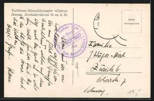 AK Turbinen-Schnelldampfer Cobra auf See