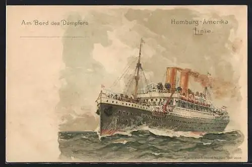 Künstler-AK Doppelschrauben-Postdampfer Blücher, Hamburg-America Linie