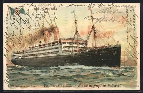 Lithographie Passagierschiff Kaiserin Auguste Victoria in voller Fahrt, Hamburg-Amerika Linie