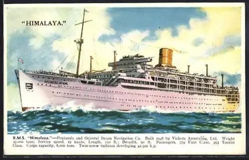 AK Passagierschiff R.M.S. Himalaya auf hoher See