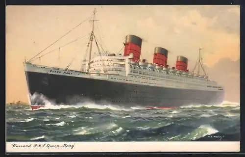 AK Passagierschiff R. M. S. Queen Mary in der Nähe der Küste