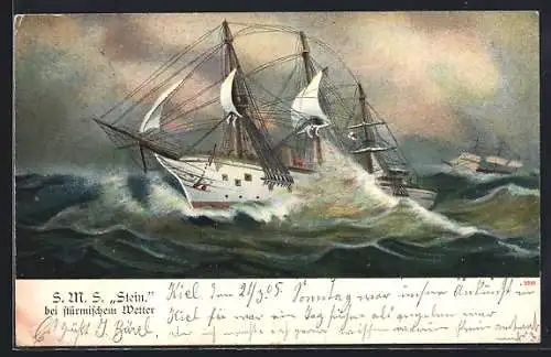 Künstler-AK SMS Stein bei stürmischem Wetter